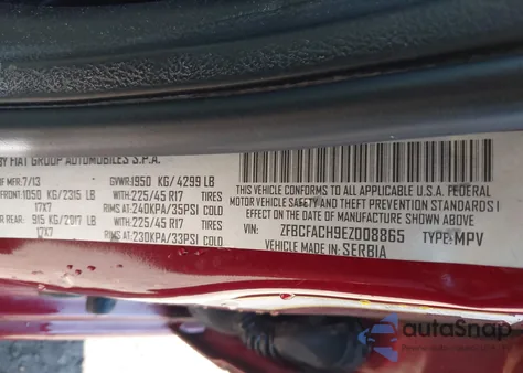 2014 Fiat 500L Lounge from USA, damaged, VIN ZFBCFACH9EZ008865